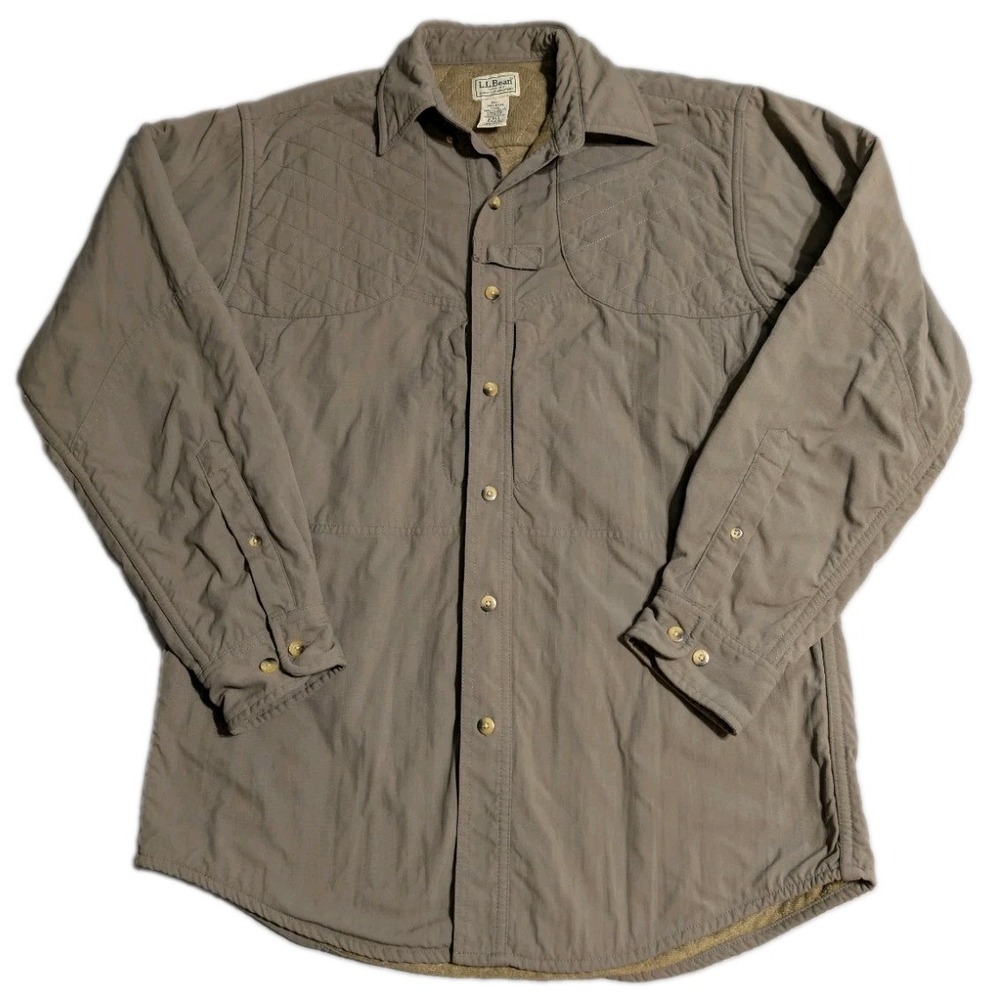 LL Bean Quilted Shooting Shirt Jac Mens S Brown Insulated Hunting Jacket